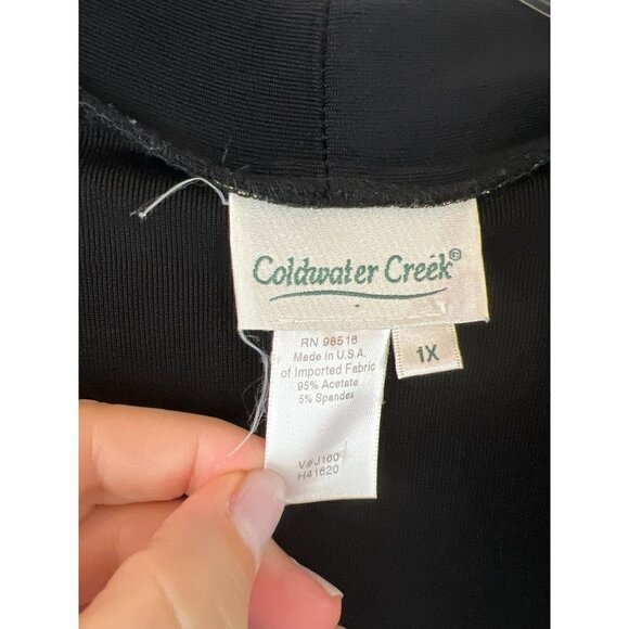 Coldwater Creek Sz 1X Acetate Spandex Open Cardigan Topper Pretty Gold Leaf on T - Picture 2 of 5